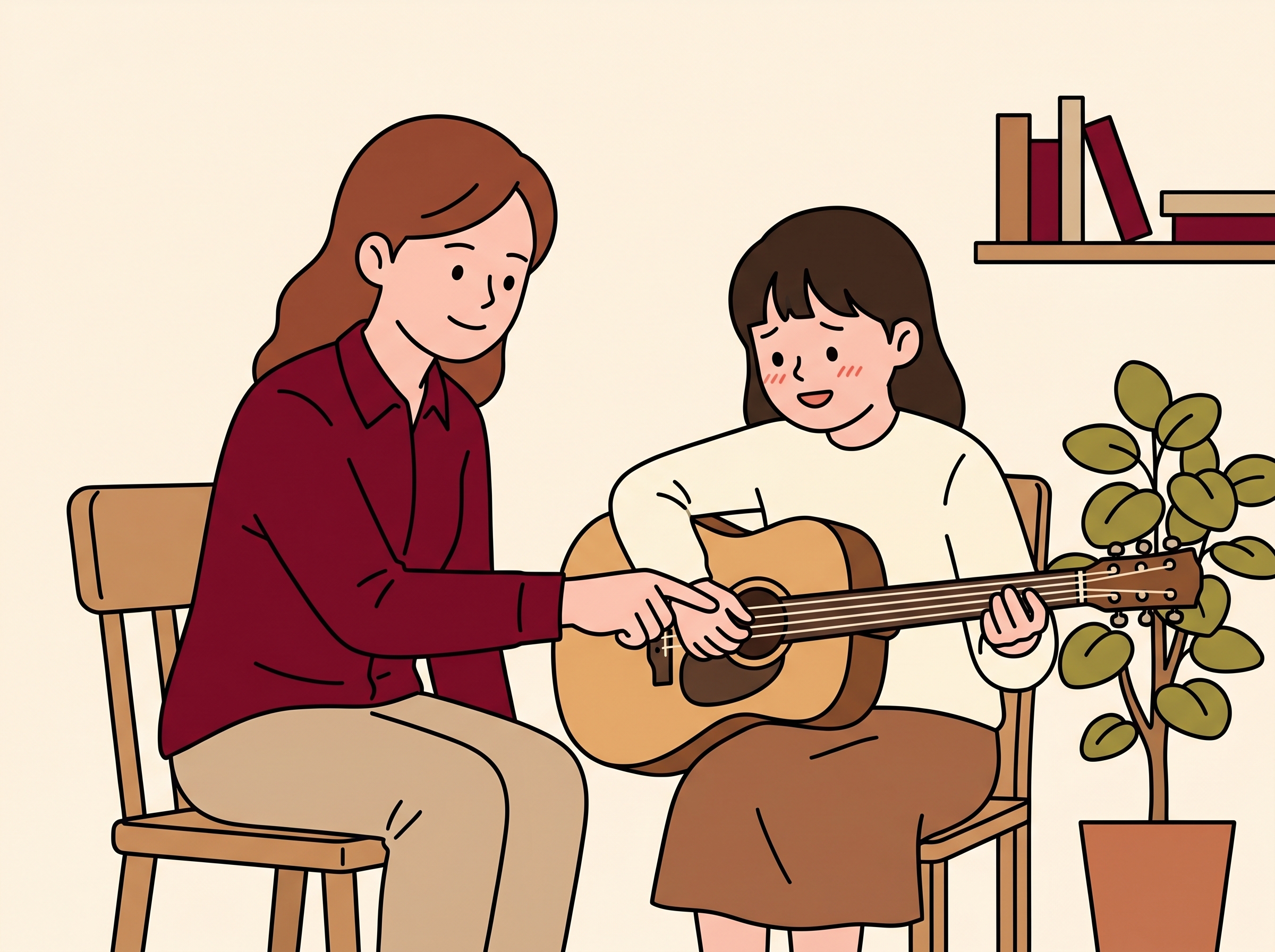 1対1のレッスンで講師と生徒が向き合う温かいシーン